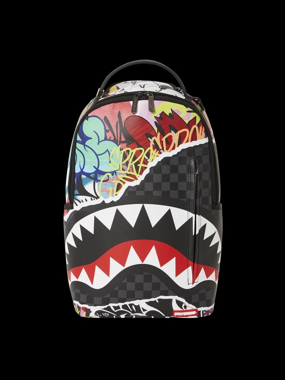 Sprayground Black Multi Shark Graffiti Checkerboard Backpack - Picture 4 of 4
